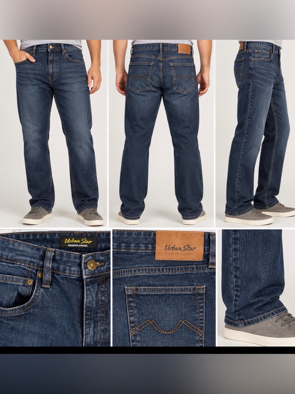 Urban Star Men’s 36x30 Dark Wash Blue Stretch Straight Leg Jeans